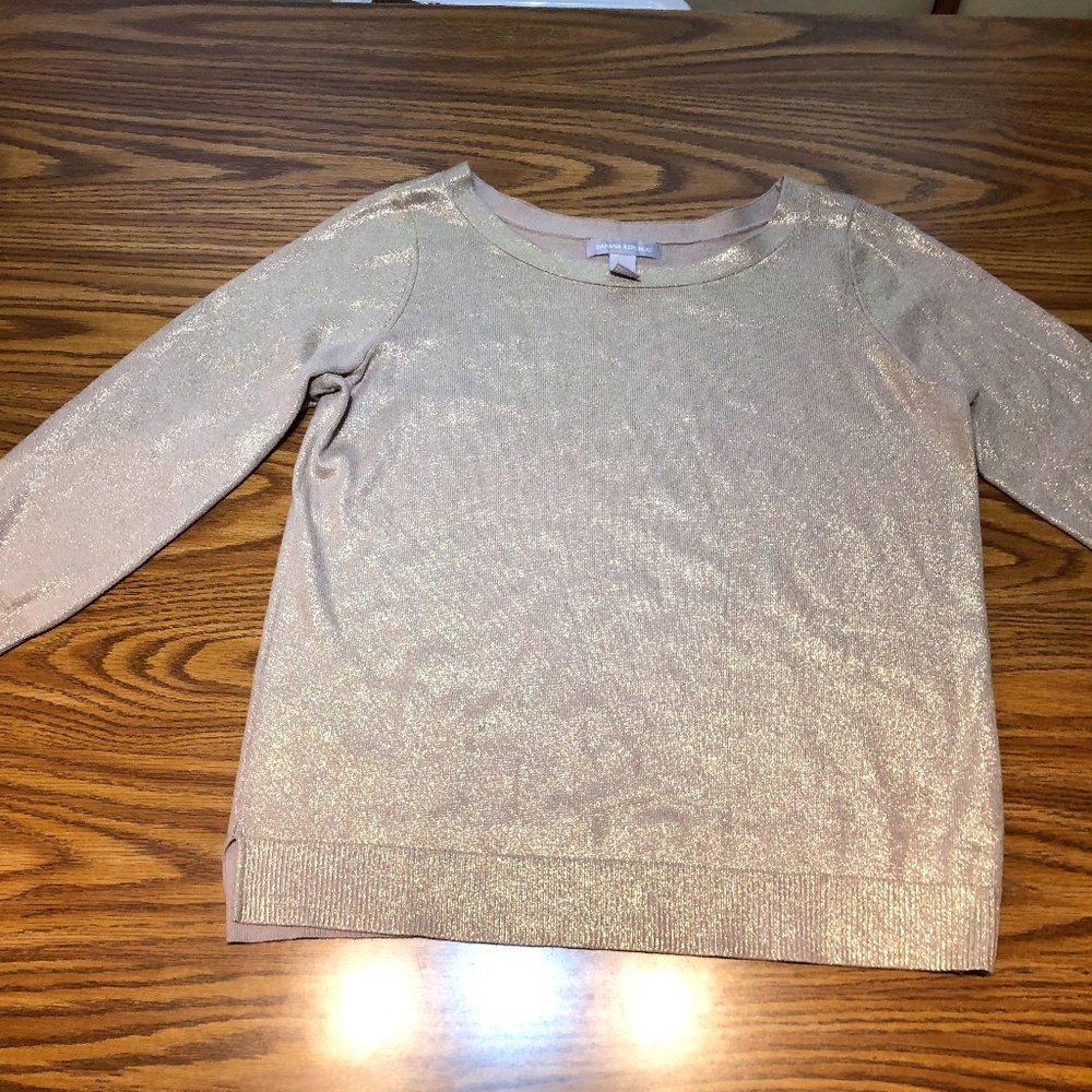 Pretty Shimmery Shiny metallic Gold Champaign Neutral Basic Beige Shirt